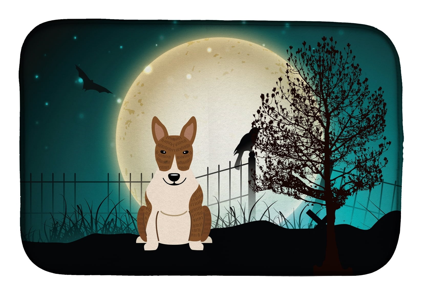 Halloween Scary Bull Terrier Brindle Dish Drying Mat