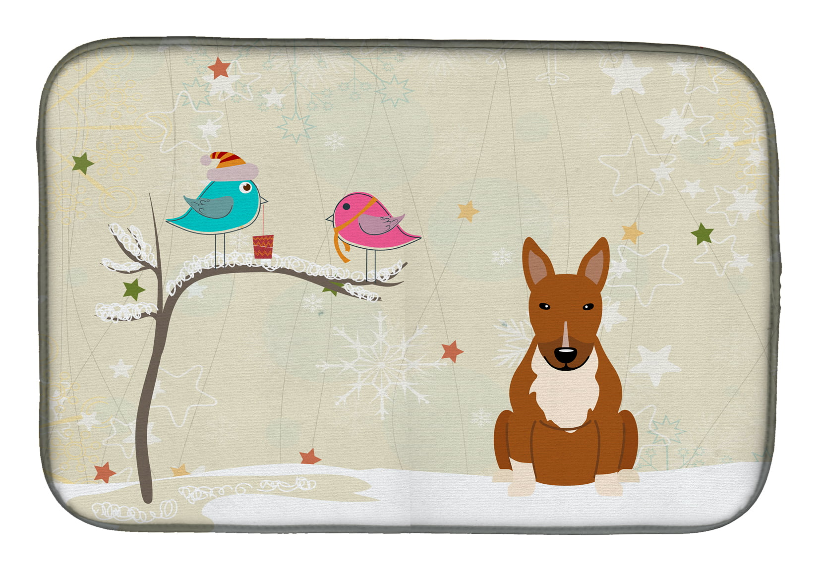 BB2606DDM Christmas Presents Between Friends Bull Terrier Red Dish Drying Mat