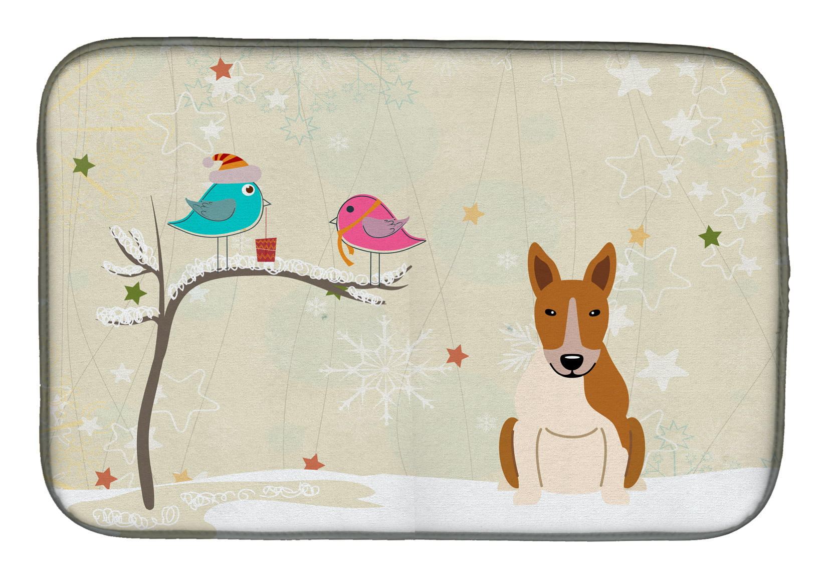 Christmas Presents Between Friends Bull Terrier Red White Dish Drying Mat