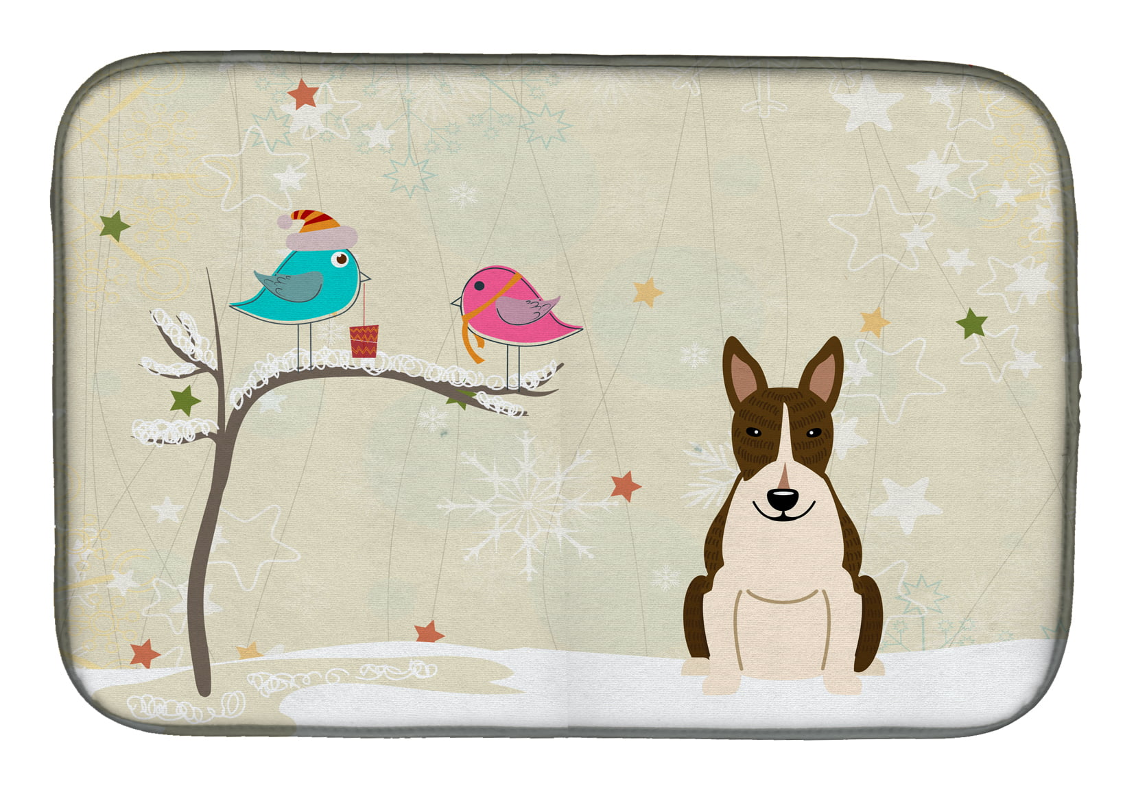 Christmas Presents Between Friends Bull Terrier Dark Brindle Dish Drying Mat
