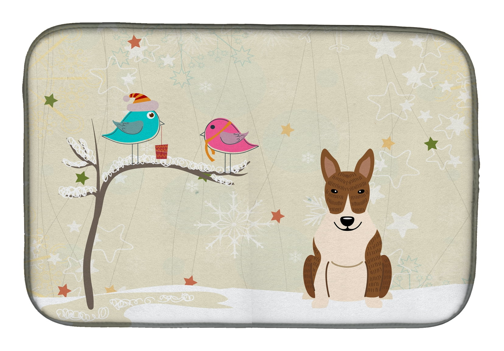 Christmas Presents Between Friends Bull Terrier Brindle Dish Drying Mat