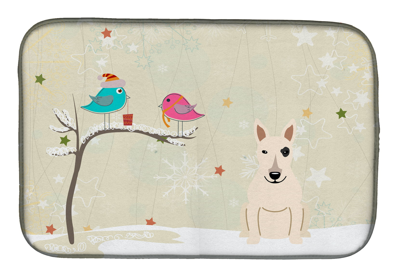 Christmas Presents Between Friends Bull Terrier White Dish Drying Mat