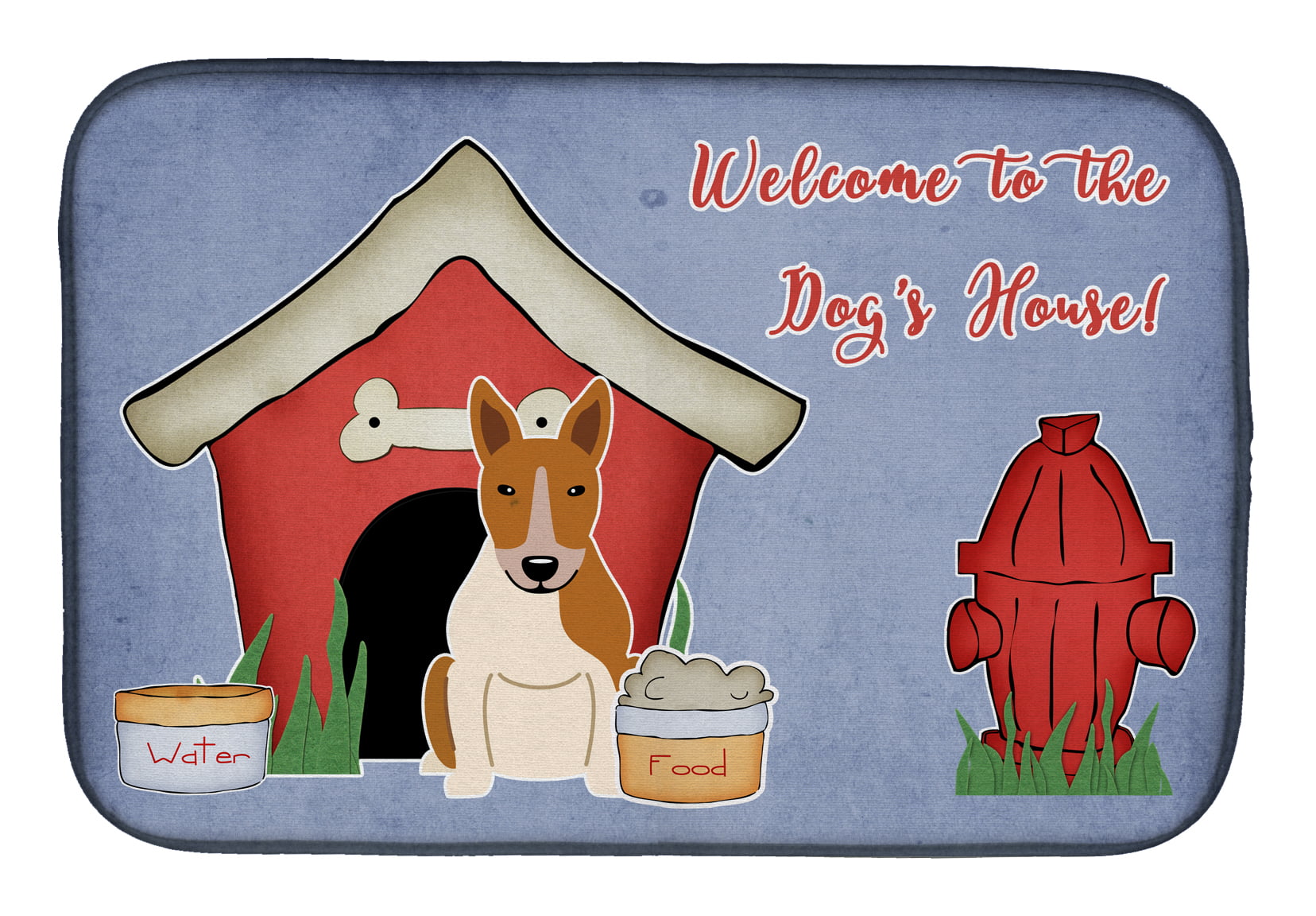 Dog House Collection Bull Terrier Red White Dish Drying Mat