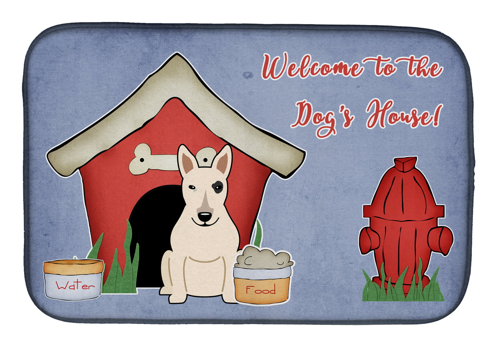 Dog House Collection Bull Terrier White Dish Drying Mat