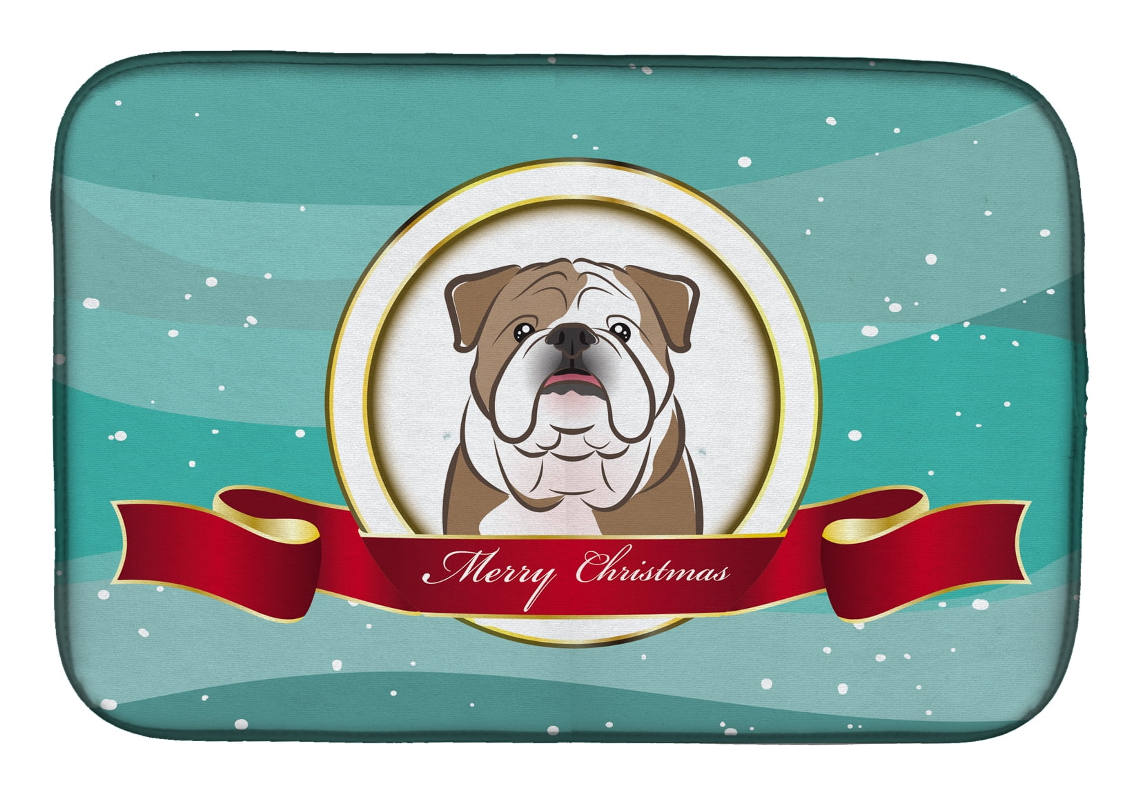 English Bulldog Merry Christmas Dish Drying Mat