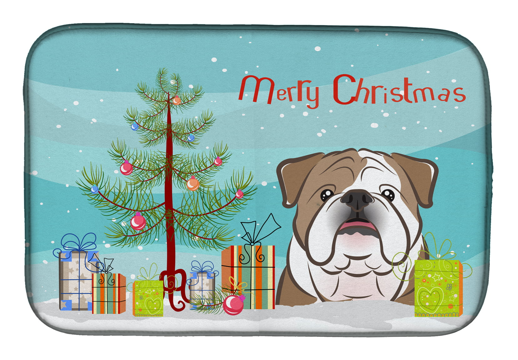 Christmas Tree & English Bulldog Dish Drying Mat