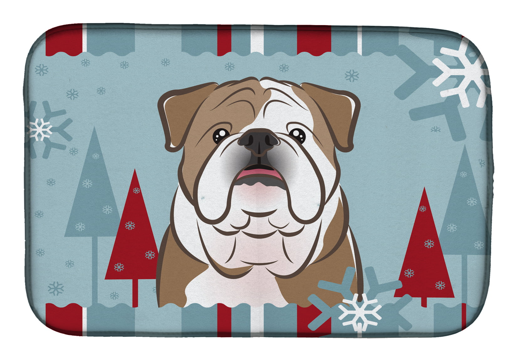 Winter Holiday English Bulldog Dish Drying Mat