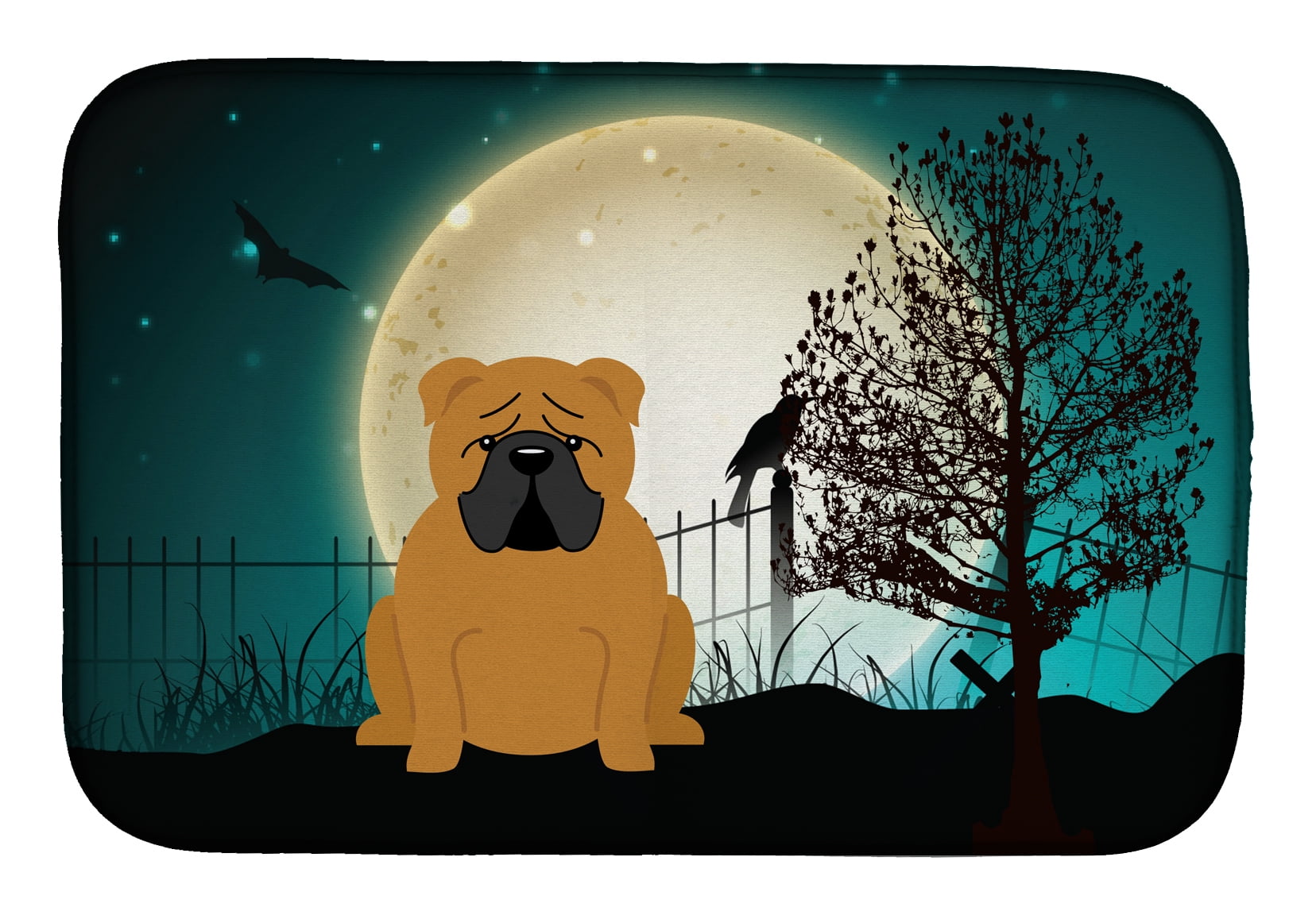 Halloween Scary English Bulldog Red Dish Drying Mat