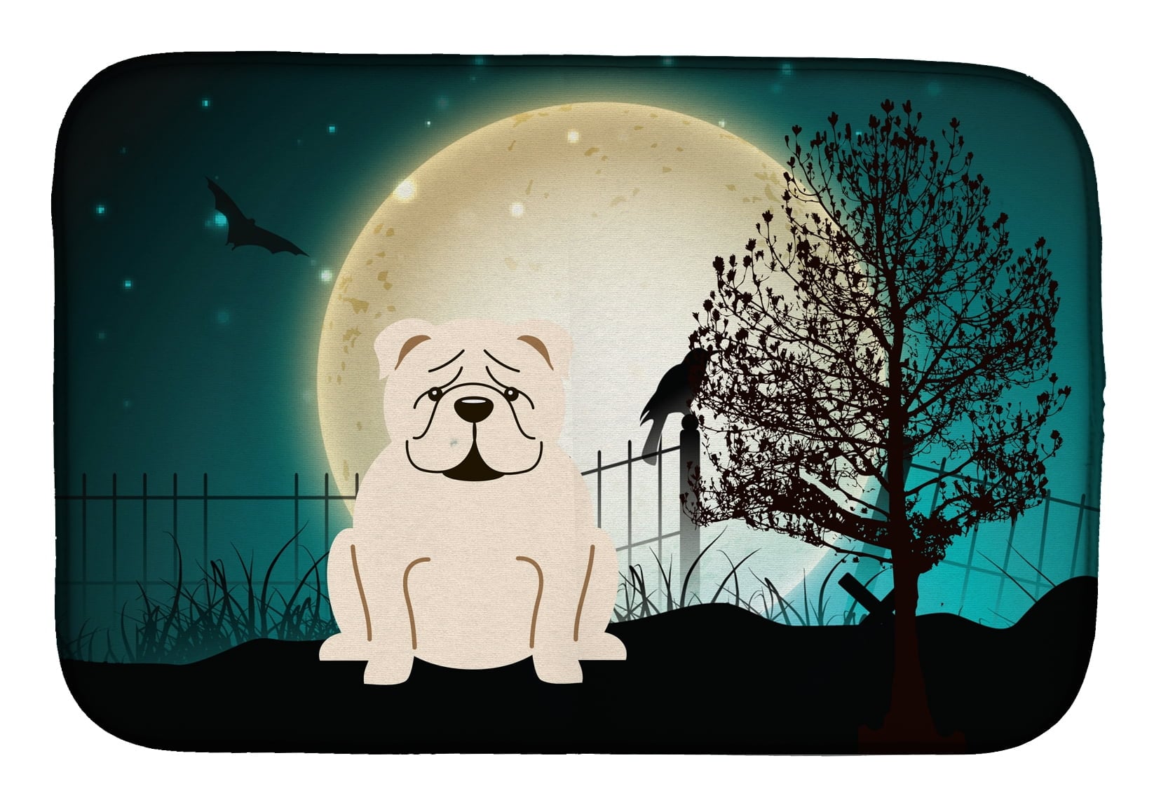 Halloween Scary English Bulldog White Dish Drying Mat
