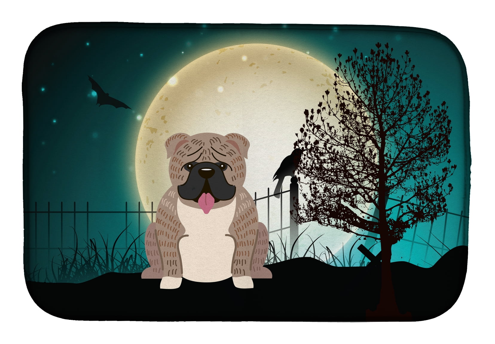 Halloween Scary English Bulldog Grey Brindle Dish Drying Mat