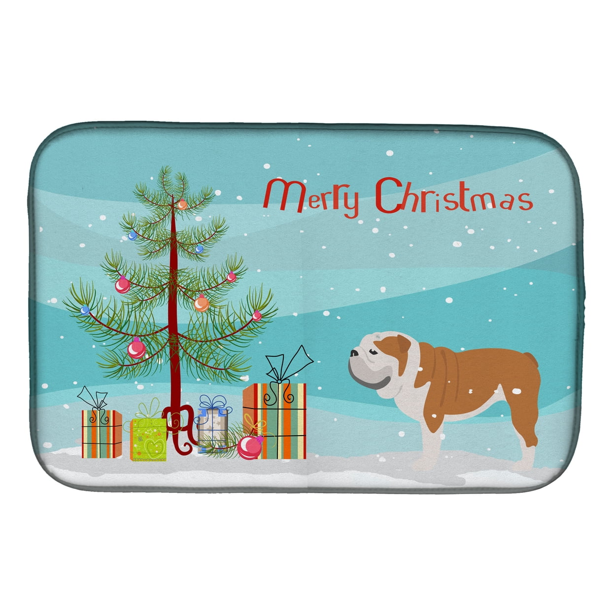 English Bulldog Merry Christmas Tree Dish Drying Mat