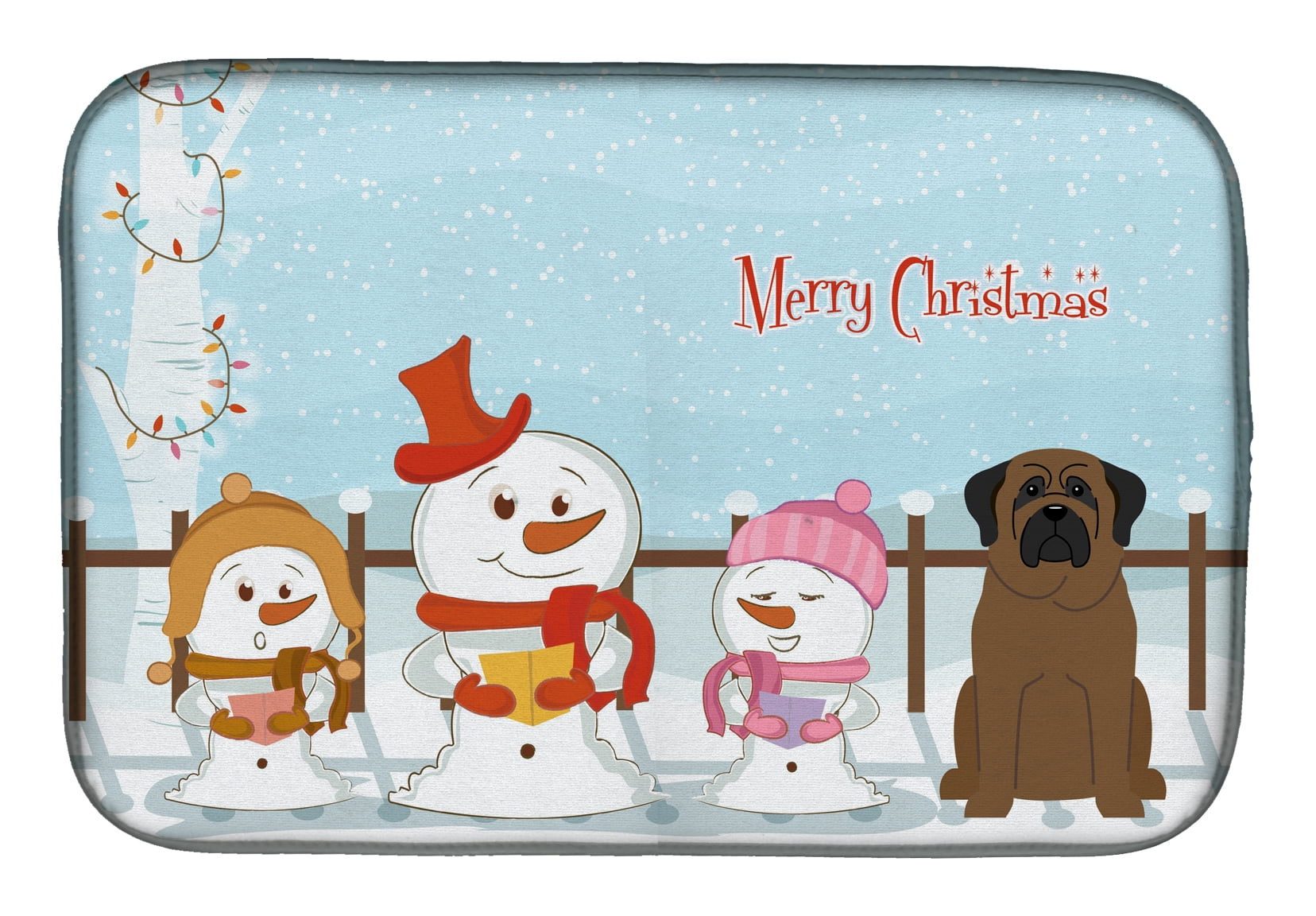 Merry Christmas Carolers Bullmastiff Dish Drying Mat