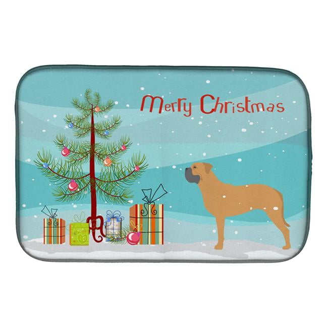 Bullmastiff Merry Christmas Tree Dish Drying Mat