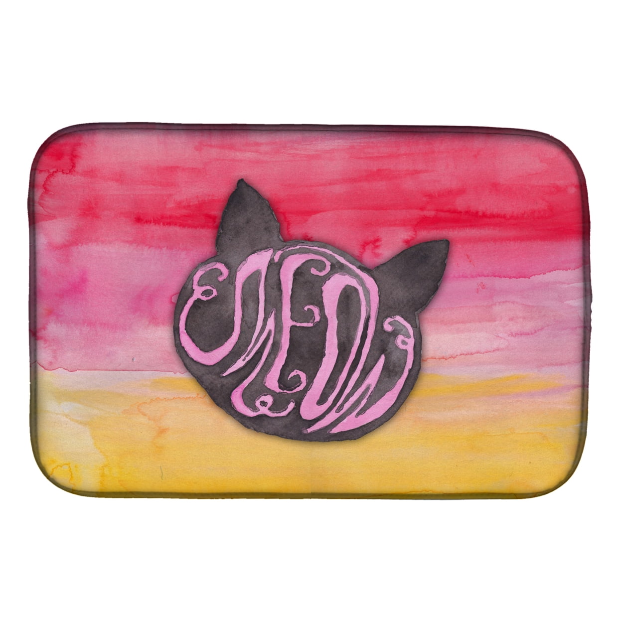 Cat Face Meow Watercolor Dish Drying Mat