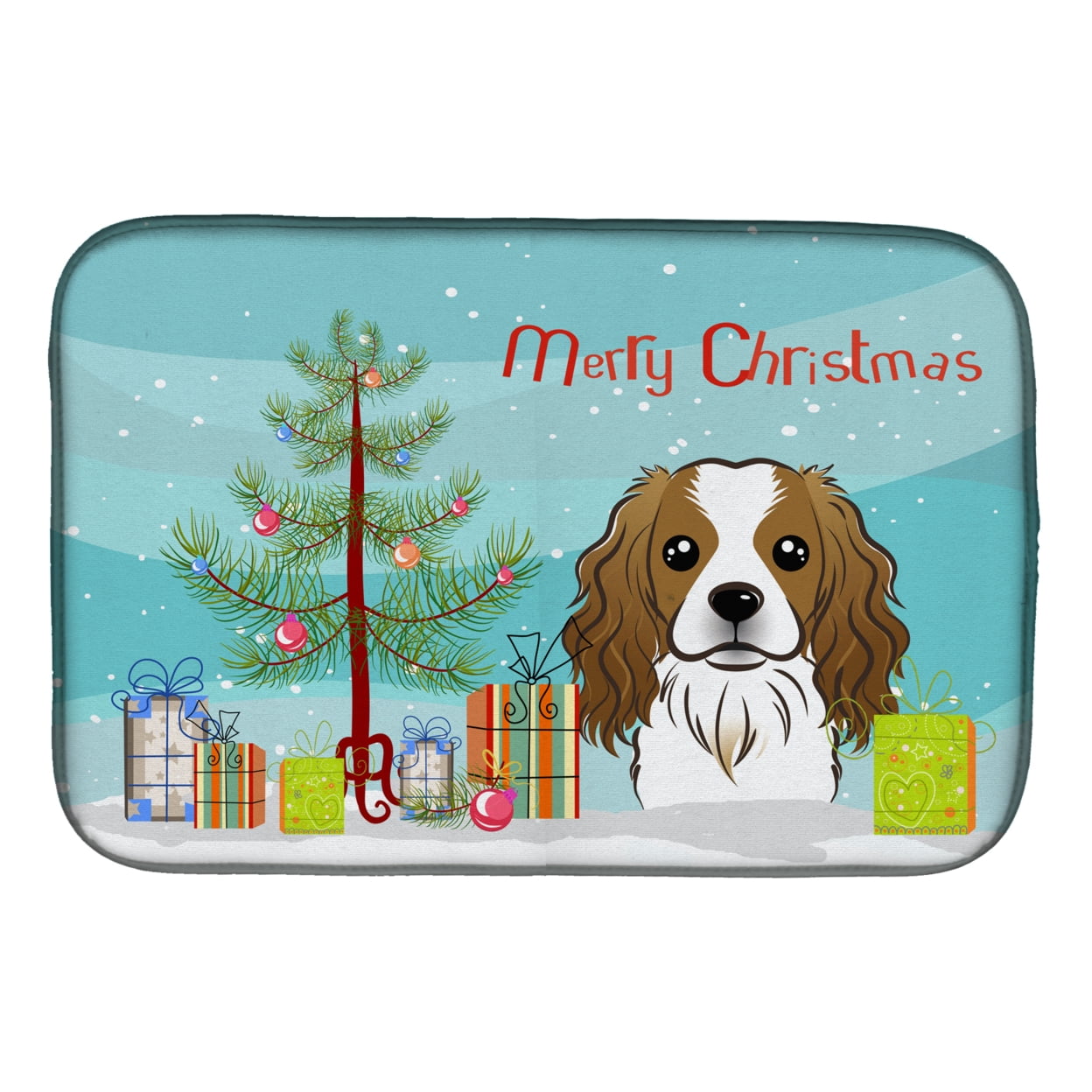 BB1596DDM Christmas Tree & Cavalier Spaniel Dish Drying Mat