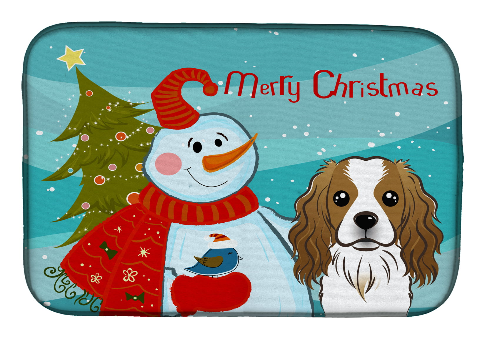 BB1844DDM Snowman With Cavalier Spaniel Dish Drying Mat