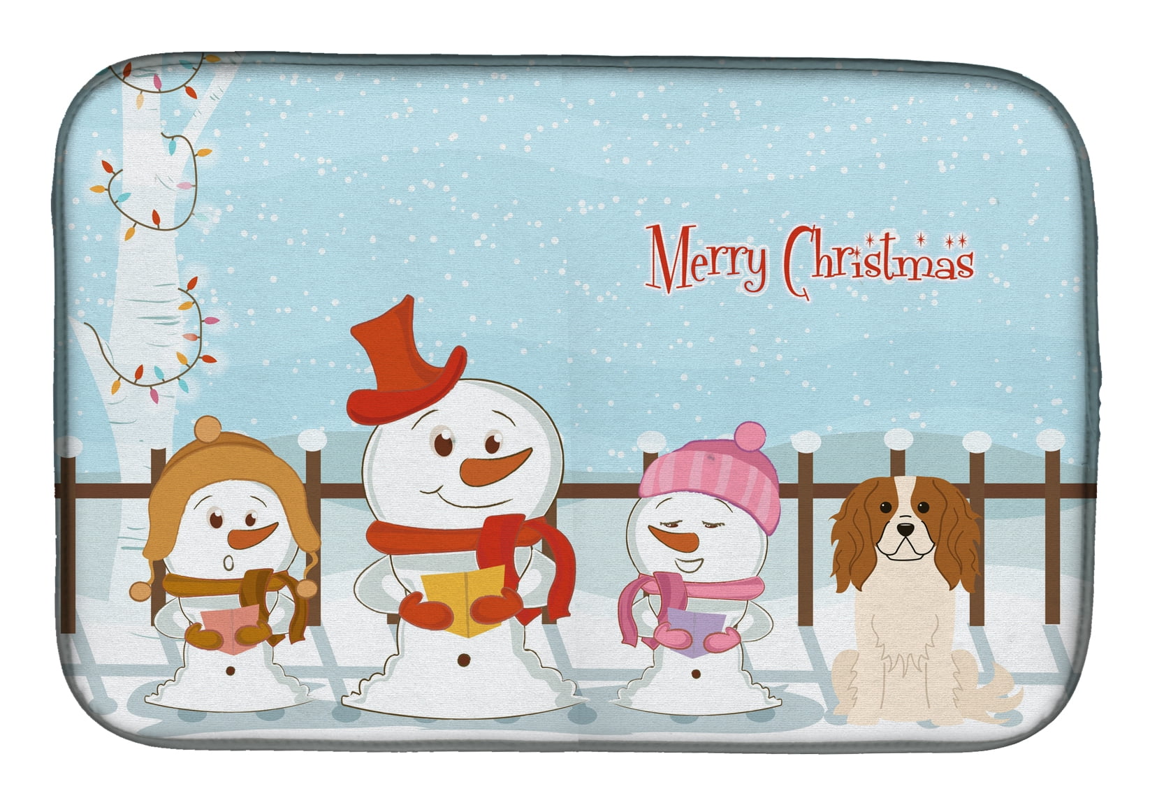 Merry Christmas Carolers Cavalier Spaniel Dish Drying Mat