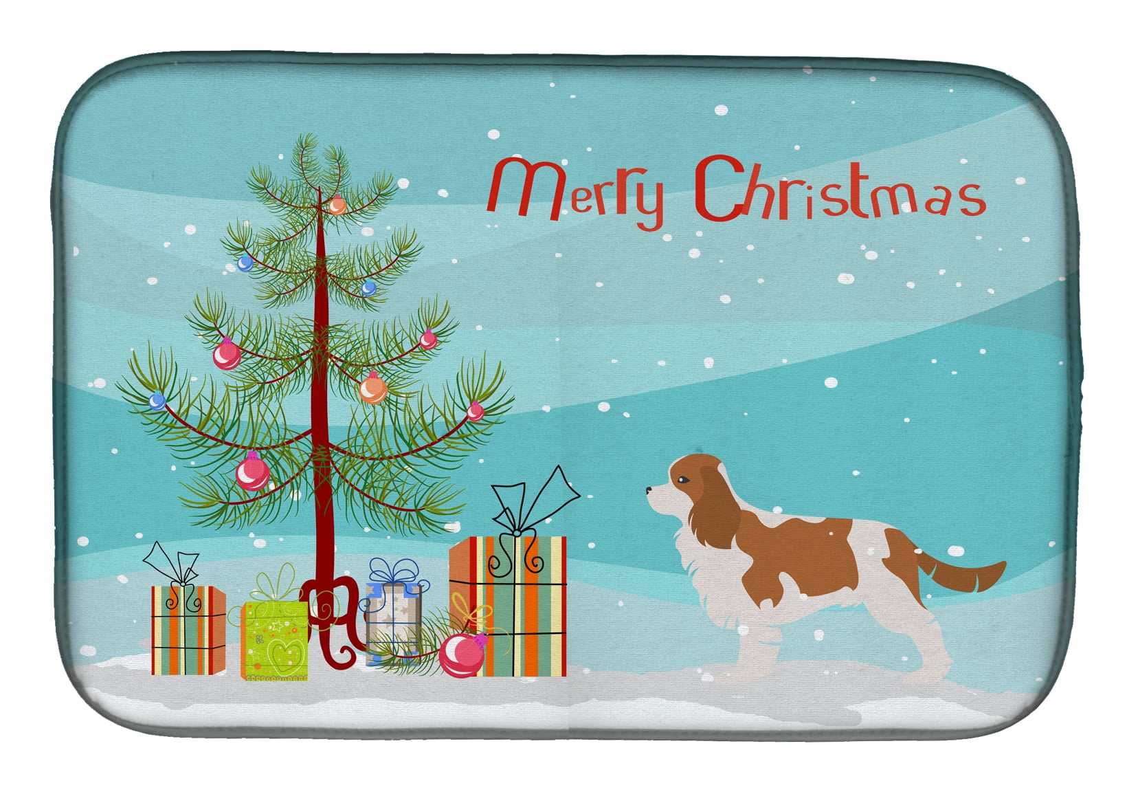 Cavalier King Charles Spaniel Merry Christmas Tree Dish Drying Mat