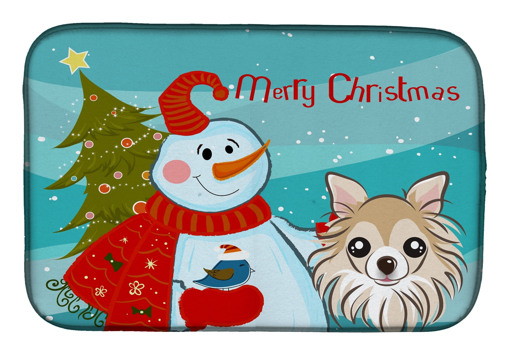 BB1871DDM Snowman With Chihuahua Dish Drying Mat