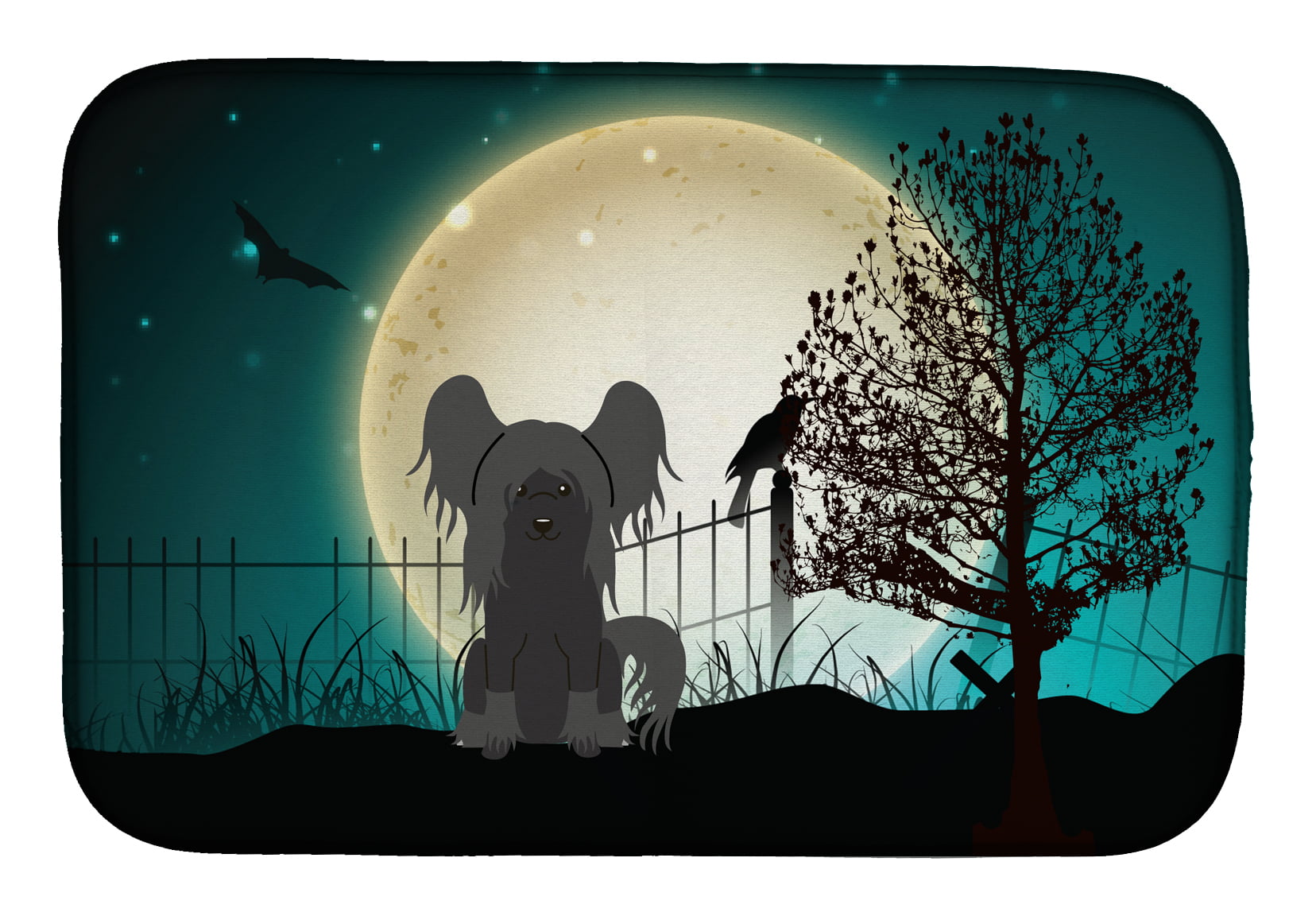 Halloween Scary Chinese Crested Black Dish Drying Mat