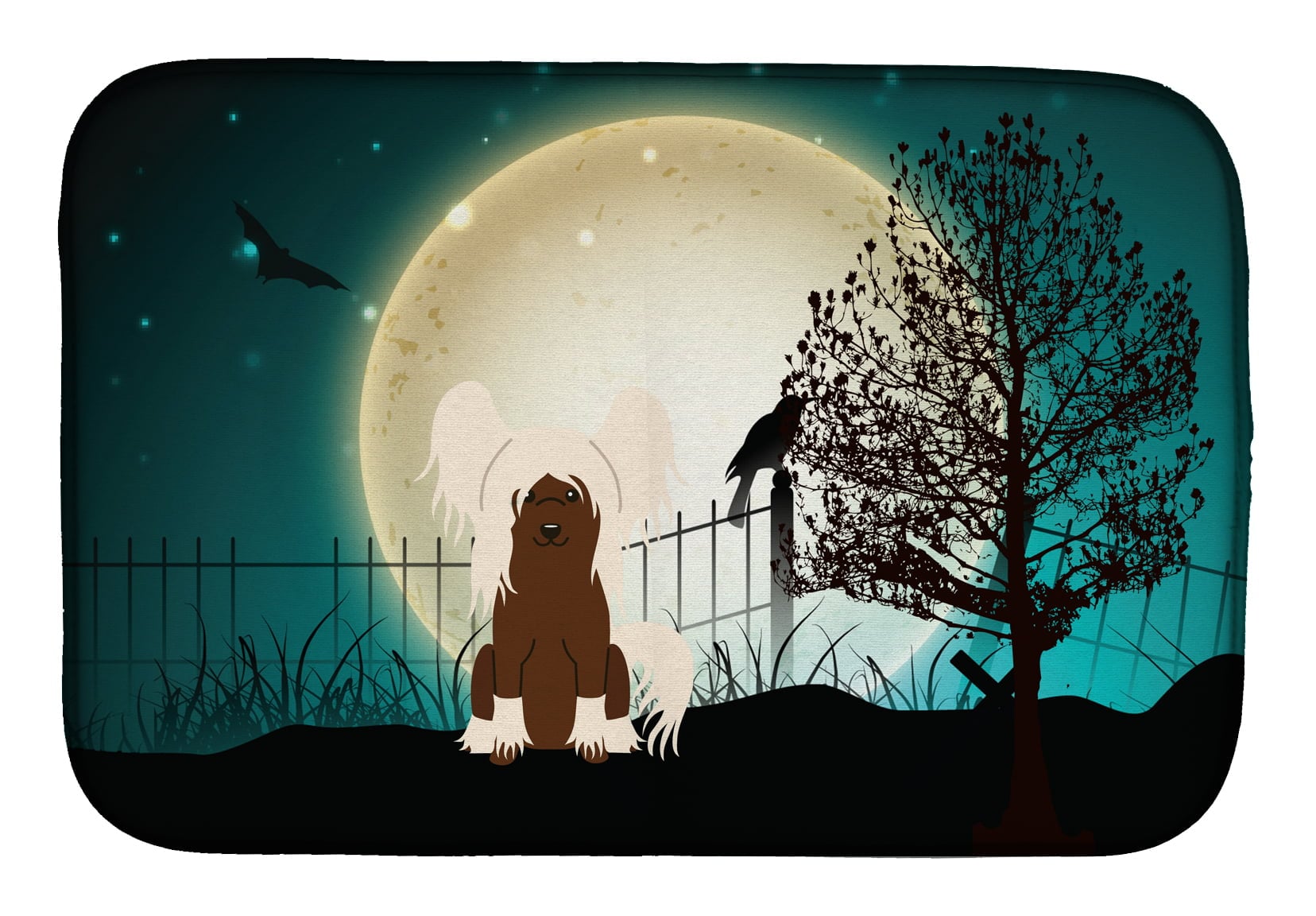 Halloween Scary Chinese Crested Cream Dish Drying Mat