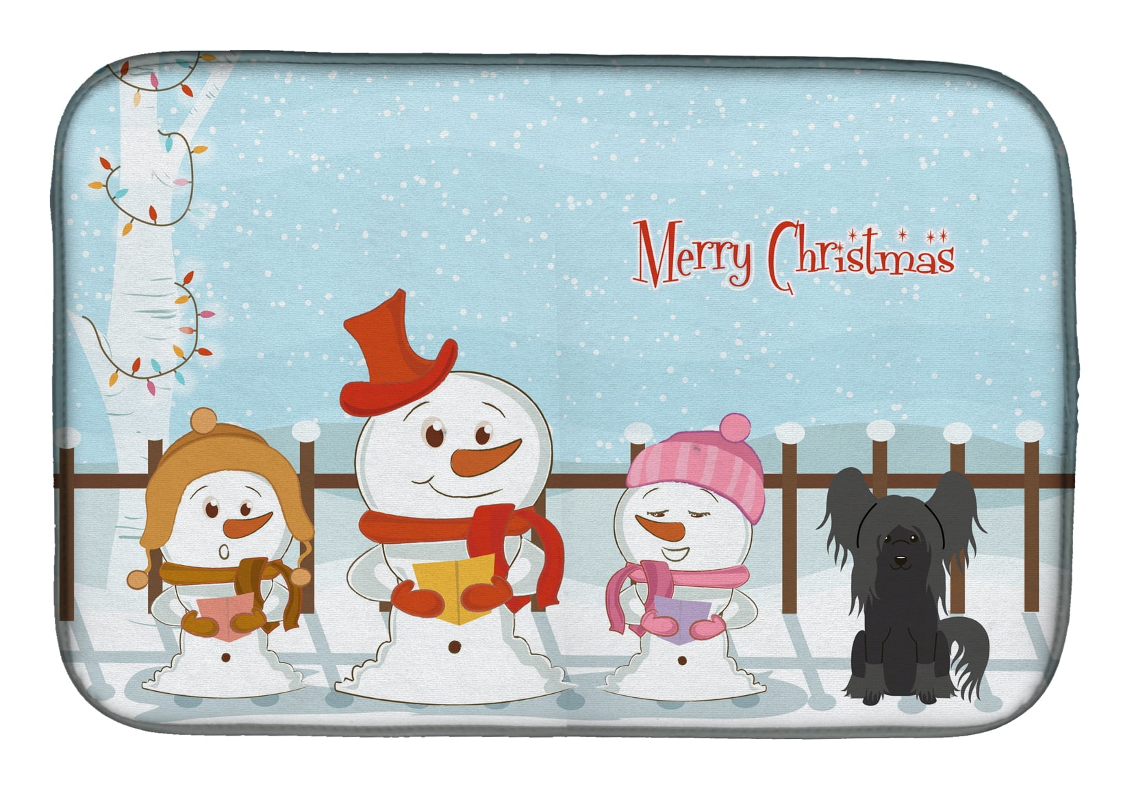 Merry Christmas Carolers Chinese Crested Black Dish Drying Mat