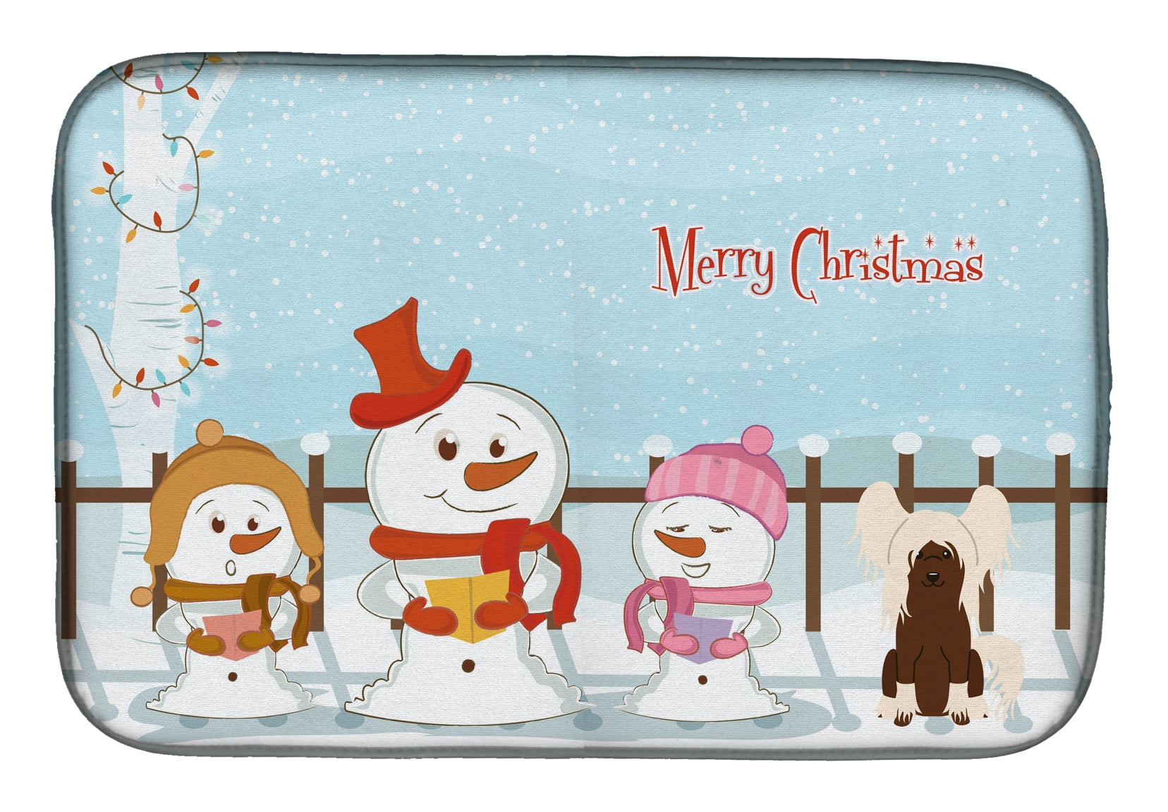Merry Christmas Carolers Chinese Crested Cream Dish Drying Mat