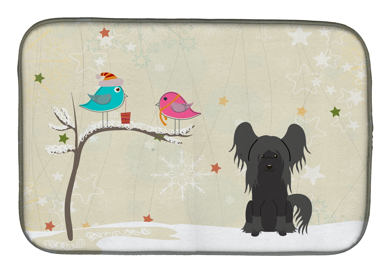 Christmas Presents Between Friends Chinese Crested Black Dish Drying Mat