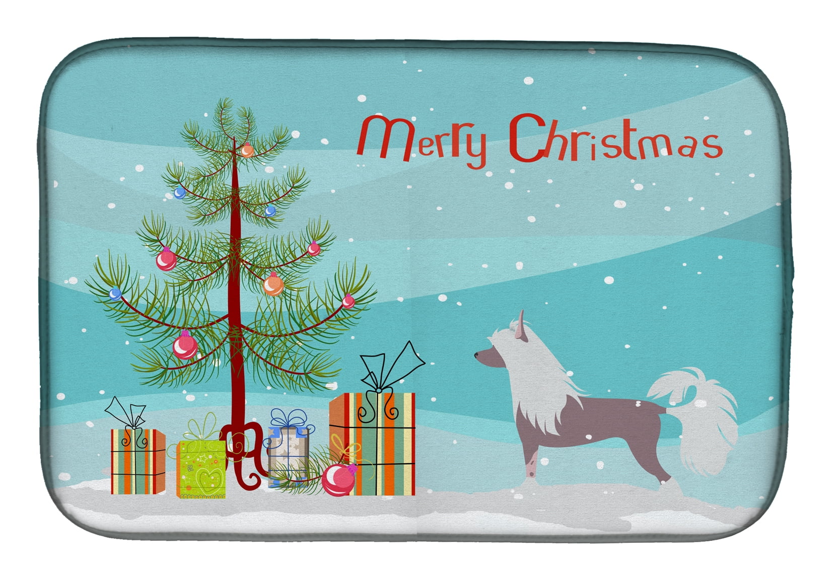Chinese Crested Merry Christmas Tree Dish Drying Mat