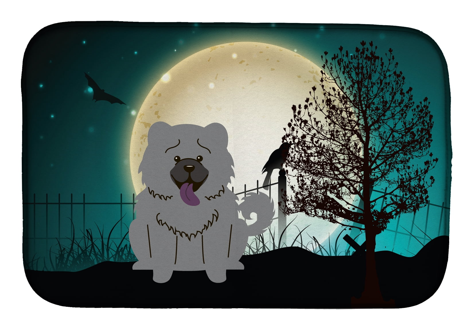 BB2329DDM Halloween Scary Chow Chow Blue Dish Drying Mat