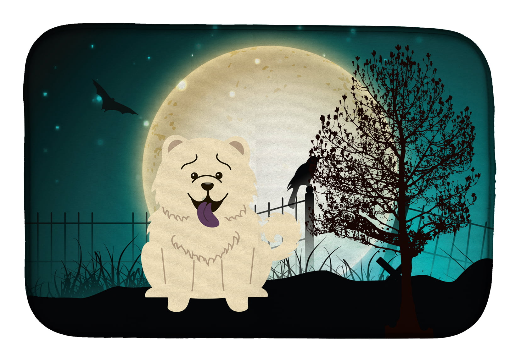Halloween Scary Chow Chow White Dish Drying Mat