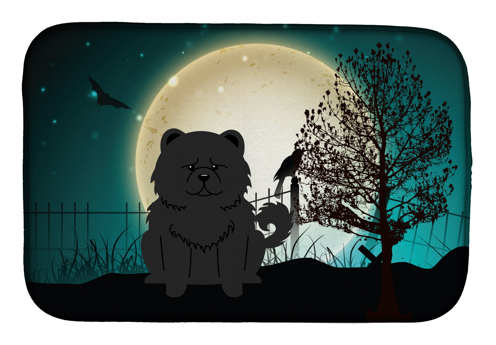 Halloween Scary Chow Chow Black Dish Drying Mat