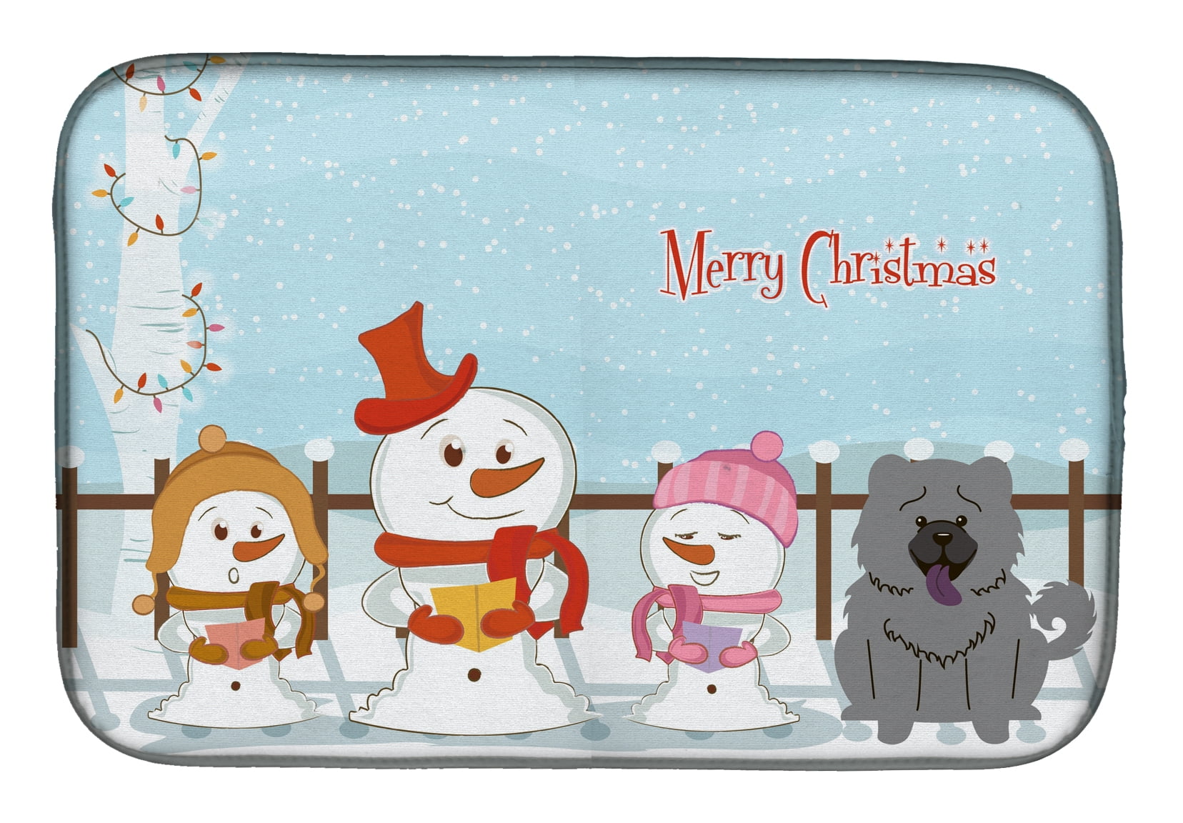 Merry Christmas Carolers Chow Chow Blue Dish Drying Mat