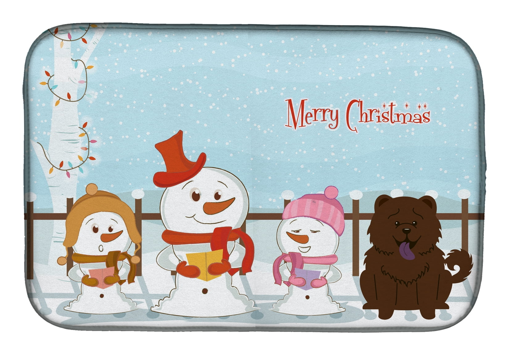 Merry Christmas Carolers Chow Chow Chocolate Dish Drying Mat