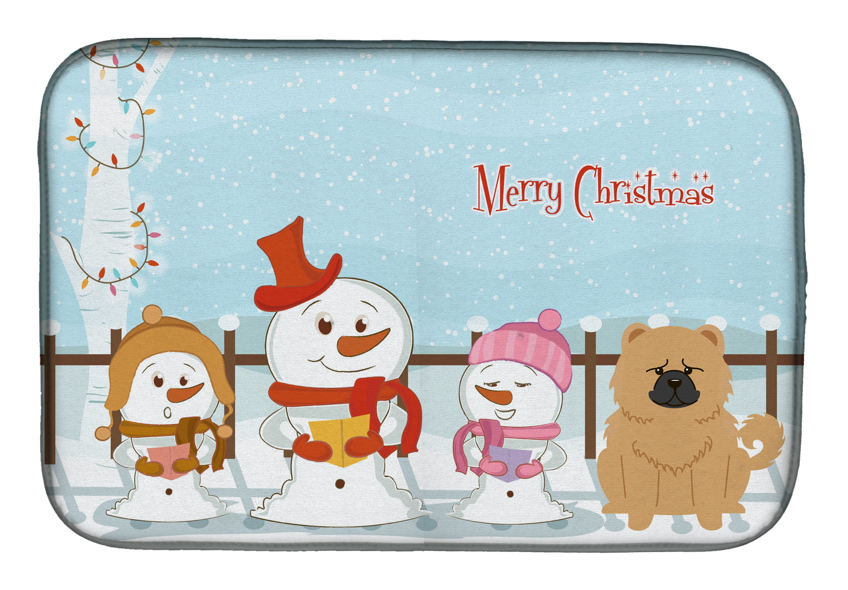 Merry Christmas Carolers Chow Chow Cream Dish Drying Mat