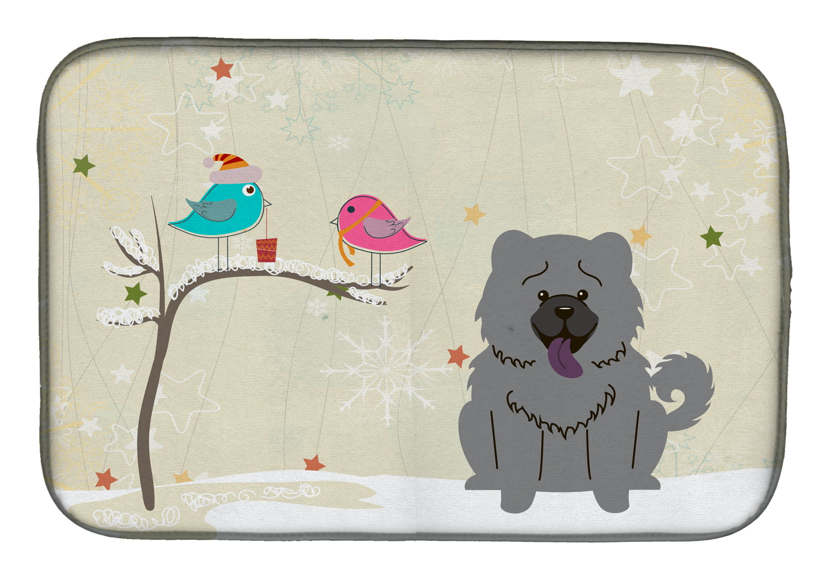 Christmas Presents Between Friends Chow Chow Blue Dish Drying Mat