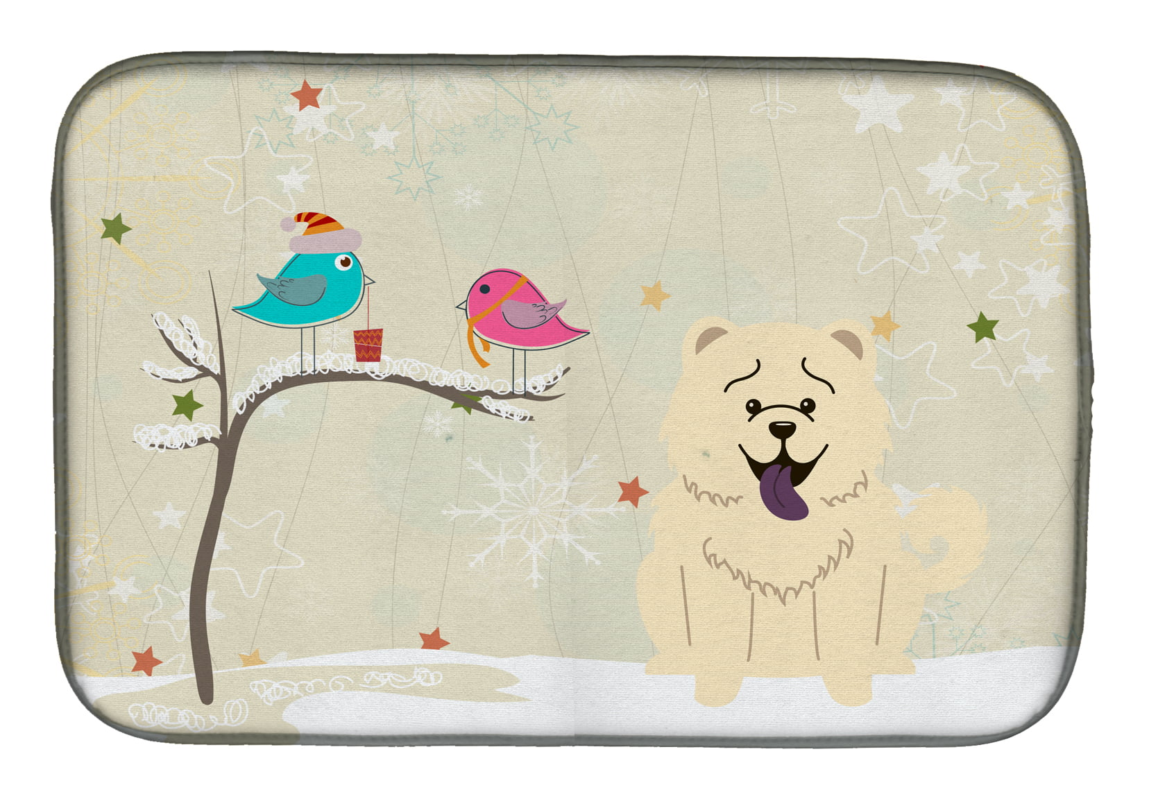 Christmas Presents Between Friends Chow Chow White Dish Drying Mat