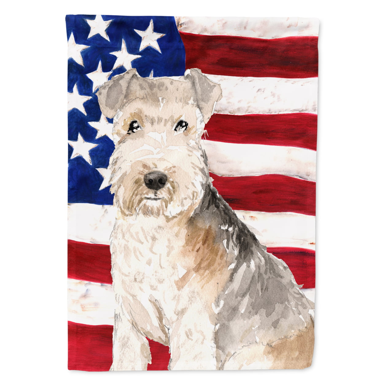 CK1725CHF Patriotic USA Lakeland Terrier Flag Canvas House Size