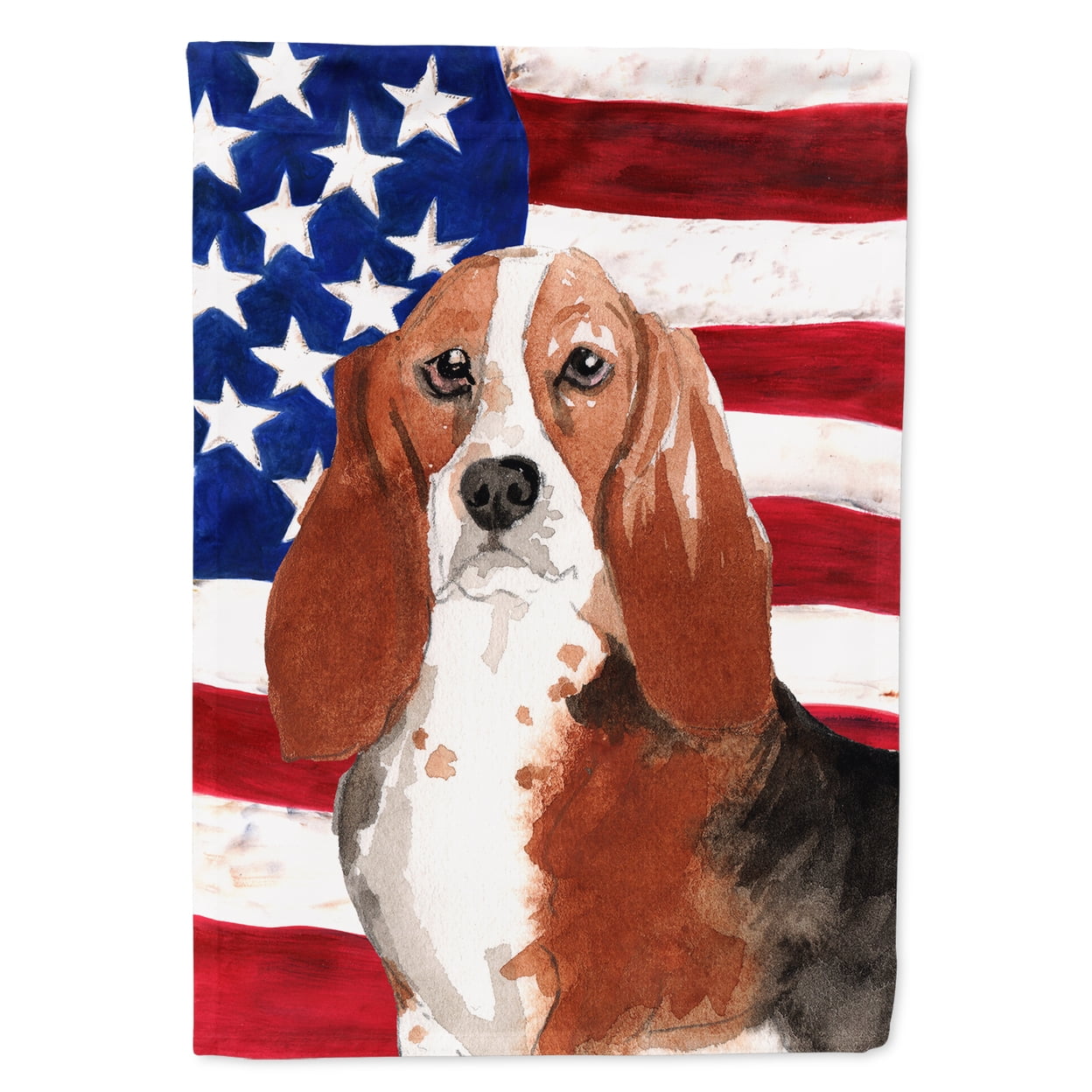 CK1742CHF Patriotic USA Basset Hound Flag Canvas House Size