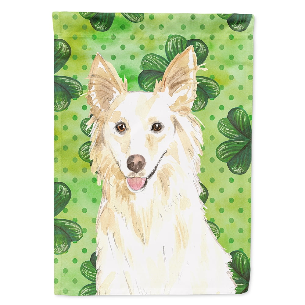 Shamrocks White Collie Flag Canvas House Size