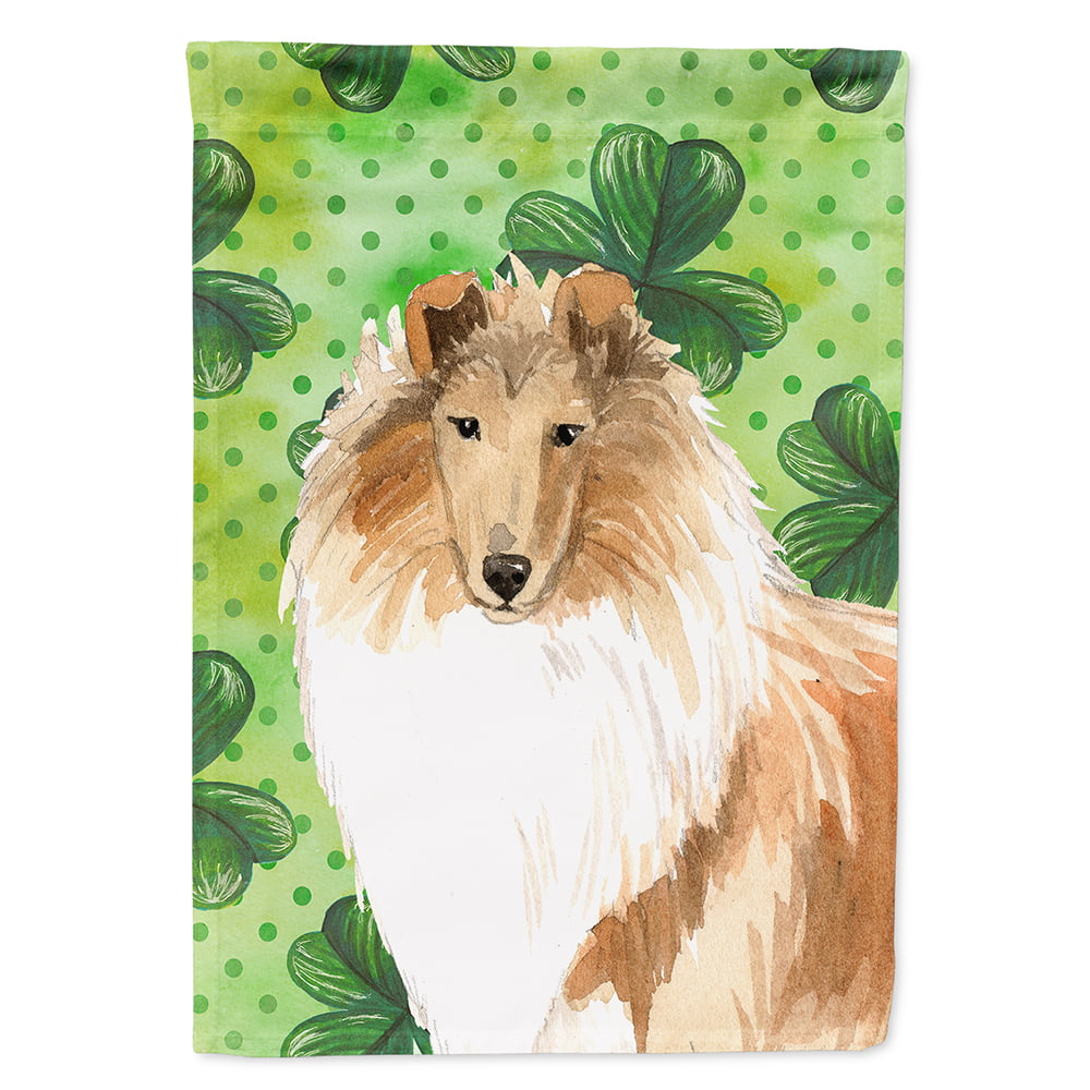 Shamrocks Rough Collie Flag Canvas House Size