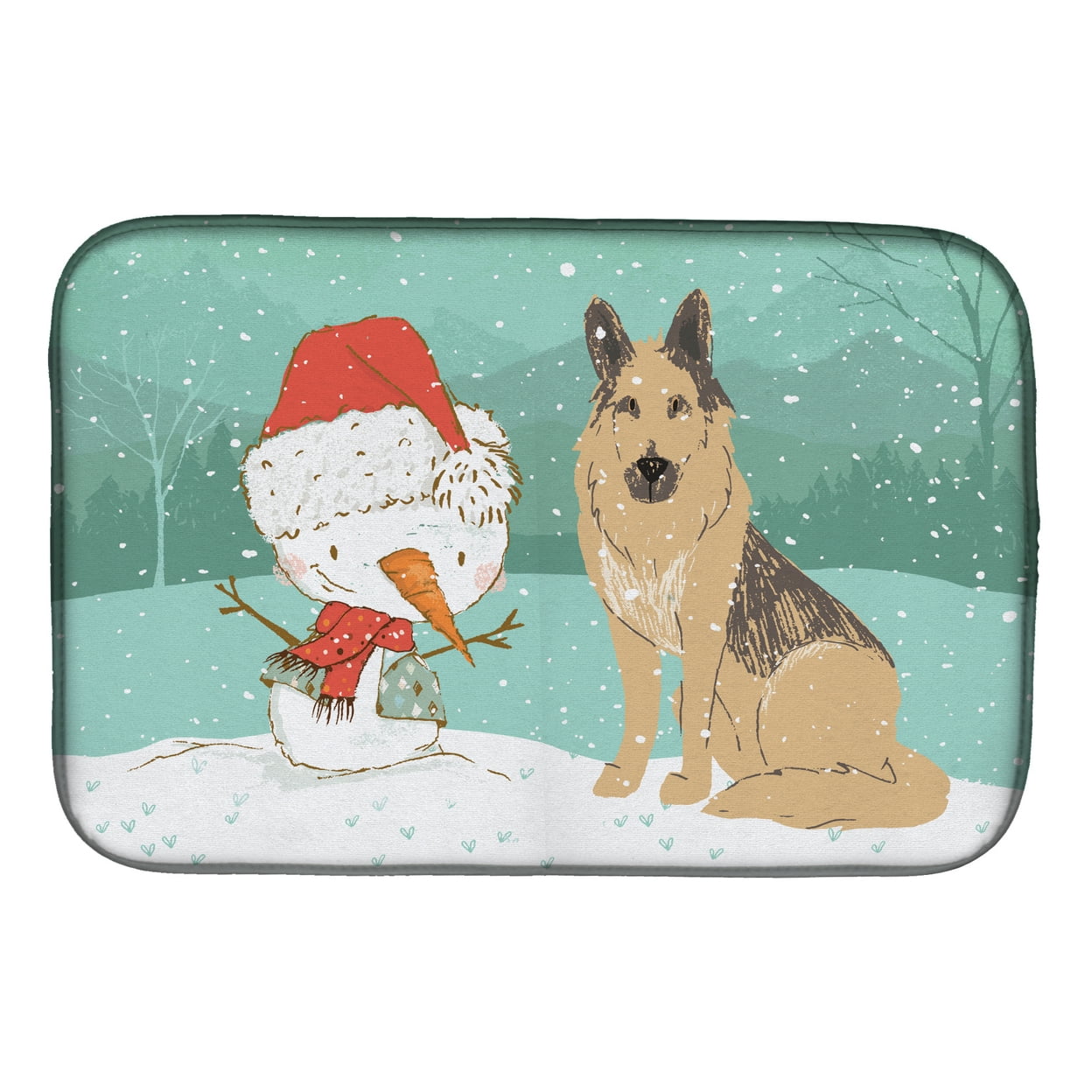 Picture of Carolines Treasures CK2033DDM German Shepherd & Snowman Christmas Dish Drying Mat