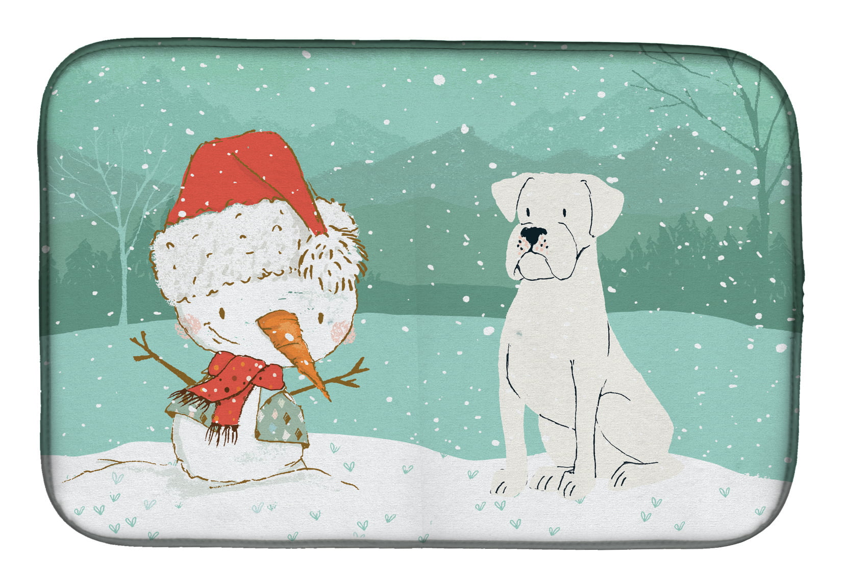 Picture of Carolines Treasures CK2034DDM White Boxer & Snowman Christmas Dish Drying Mat