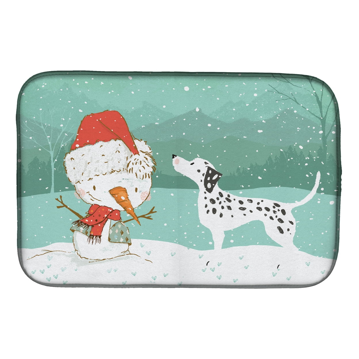 Picture of Carolines Treasures CK2037DDM Dalmatian & Snowman Christmas Dish Drying Mat