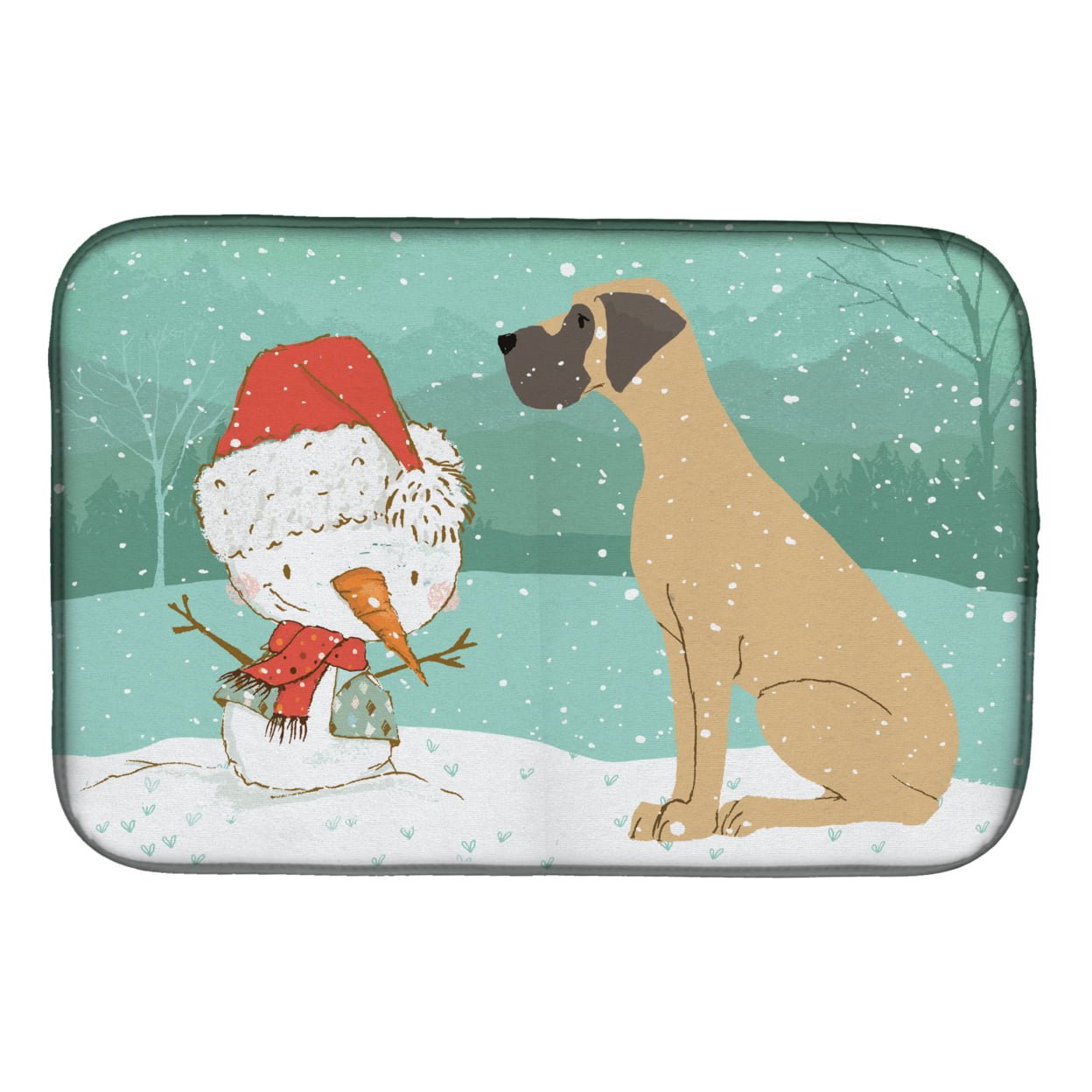 Picture of Carolines Treasures CK2040DDM Fawn Natural Great Dane Snowman Christmas Dish Drying Mat