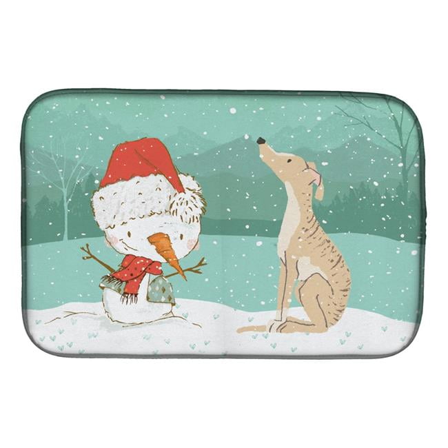 Picture of Carolines Treasures CK2043DDM Brindle Greyhound Snowman Christmas Dish Drying Mat