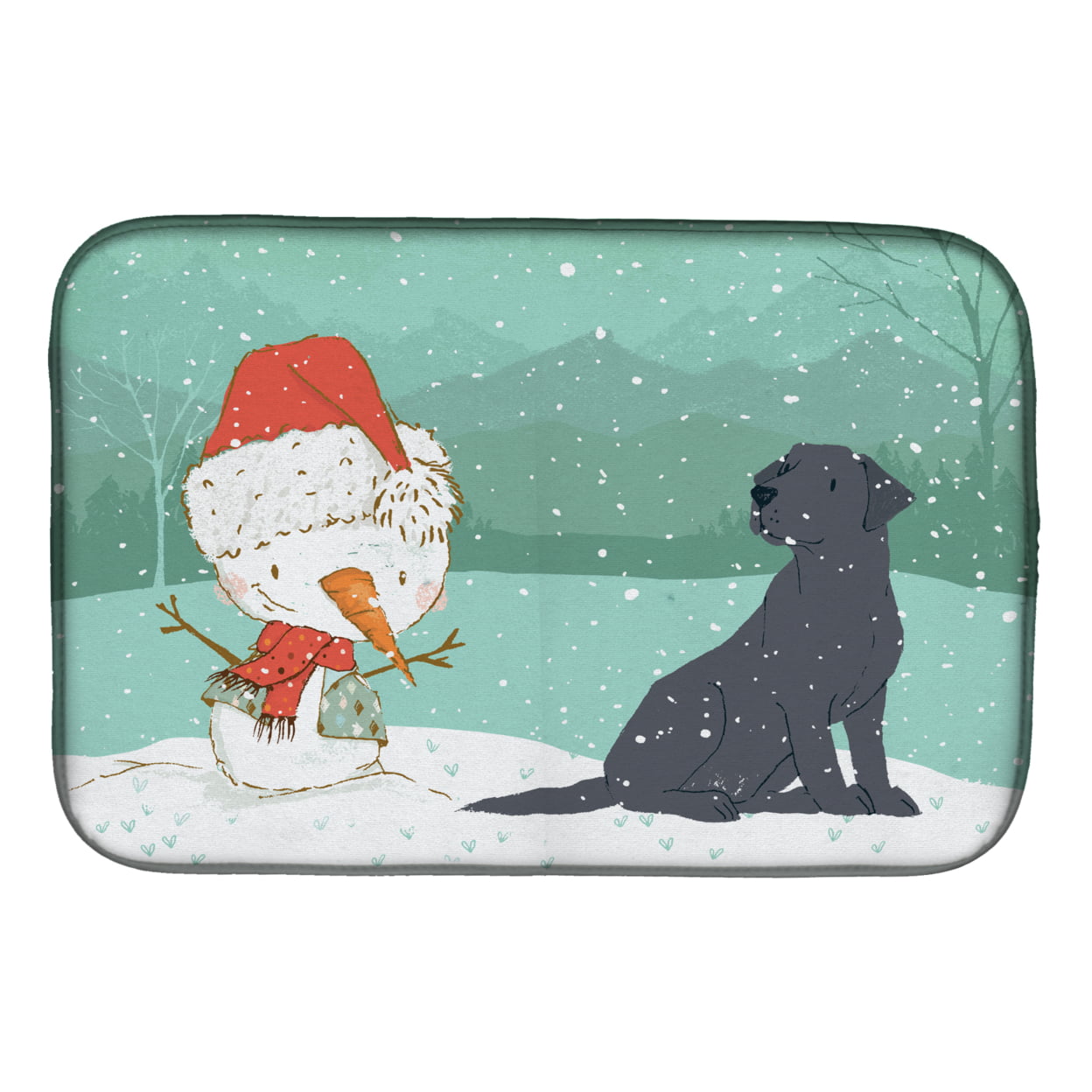 Picture of Carolines Treasures CK2047DDM Black Labrador Snowman Christmas Dish Drying Mat