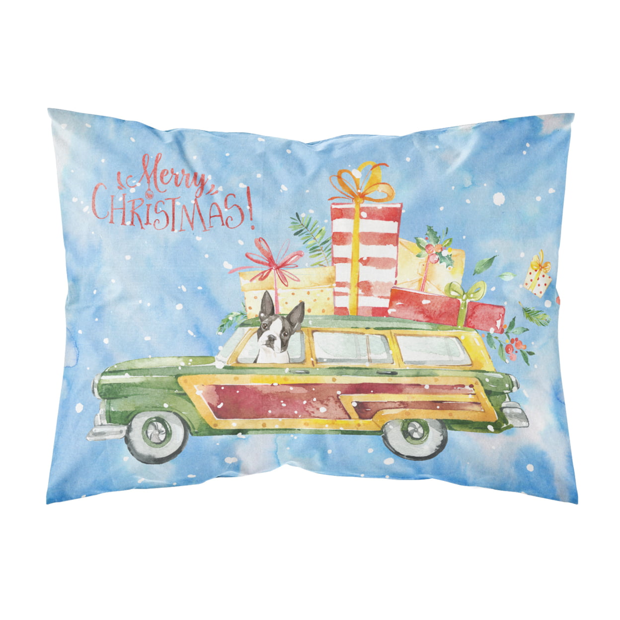 Merry Christmas Boston Terrier Fabric Standard Pillowcase