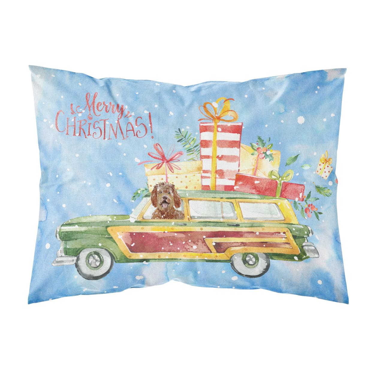 Merry Christmas Labradoodle Fabric Standard Pillowcase
