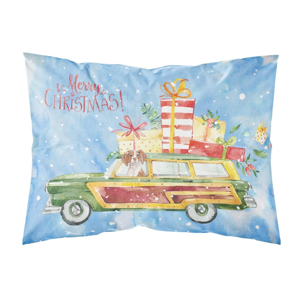 Merry Christmas Brittany Spaniel Fabric Standard Pillowcase